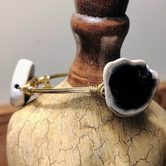 Bourbon & Boweties Gold Plated Wire Wrapped Black White Stone Bangle Bracelet - Picture 4 of 6